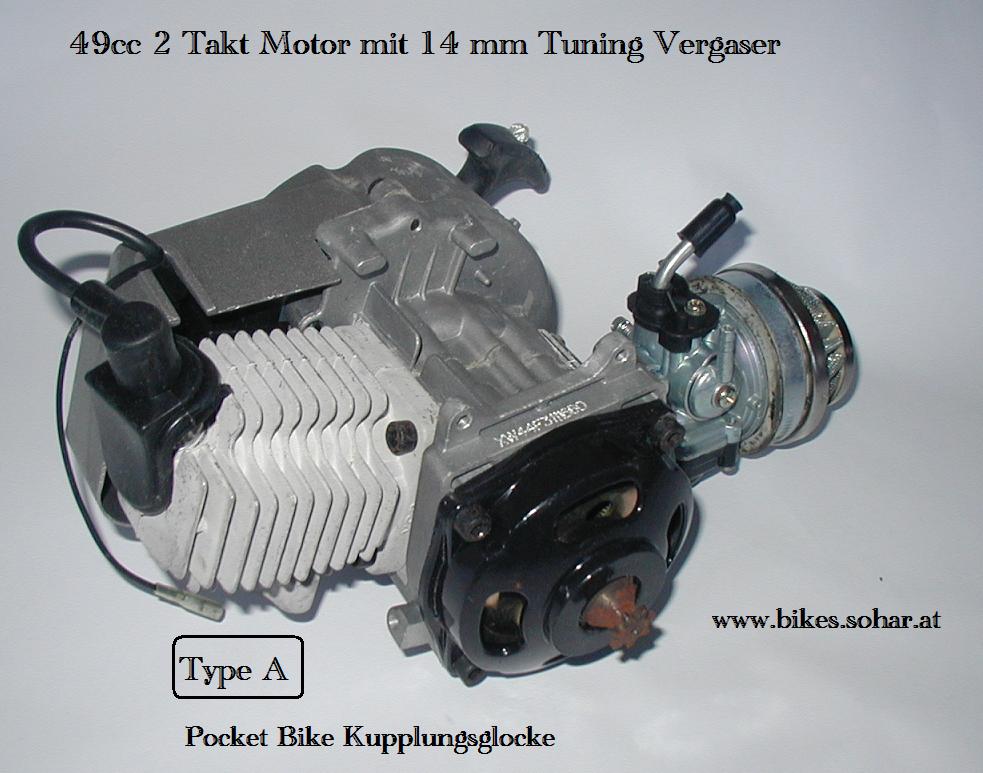 49cc 2 Takt Motor mit 14 mm Tuning Vergaser - Motocross